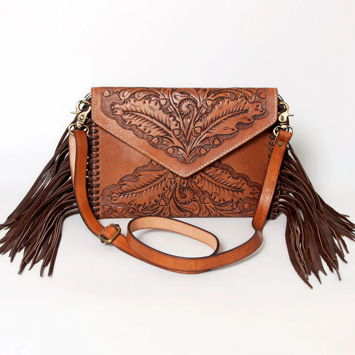 Genuine Leather Envelope Bag with Fringe
