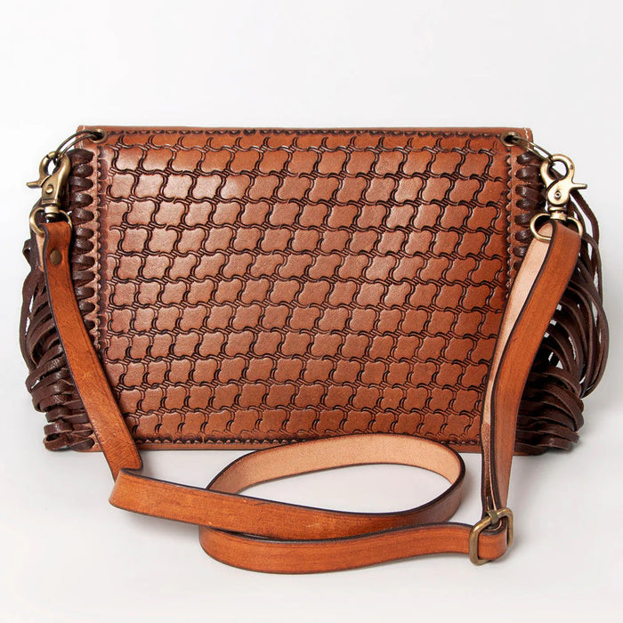 Genuine Leather Envelope Bag with Fringe