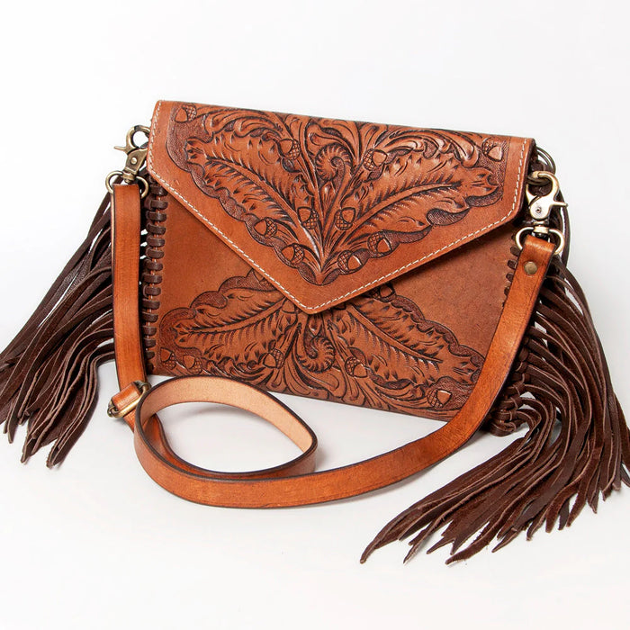 Genuine Leather Envelope Bag with Fringe