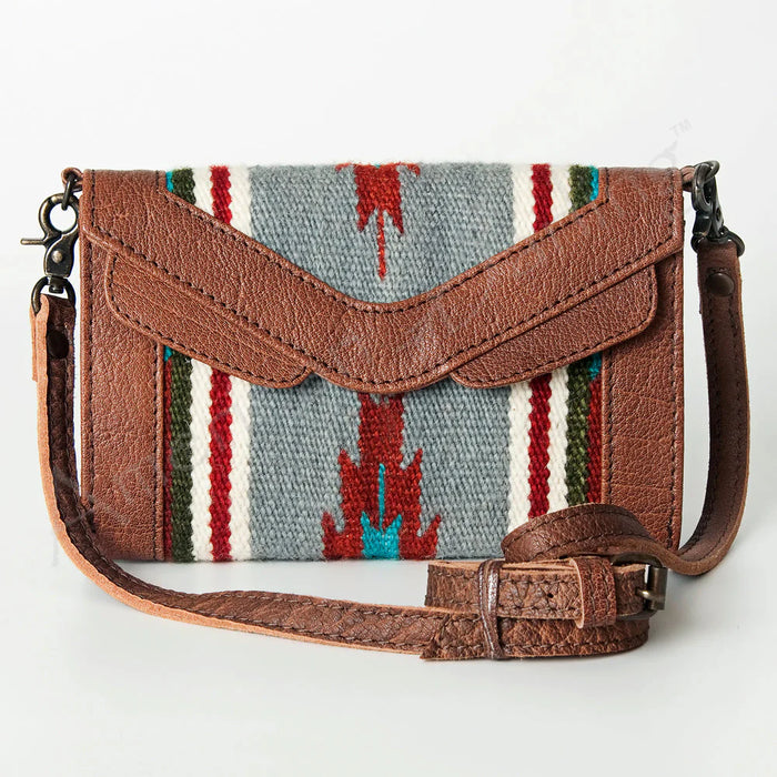 Southwestern Saddle Blanket Envelope Bag with Leather Trim & Crossbody Strap