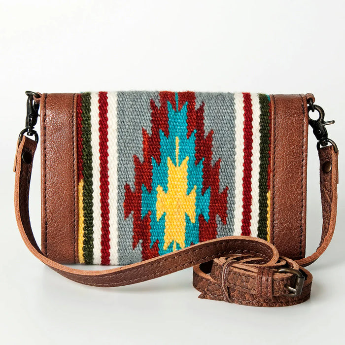 Southwestern Saddle Blanket Envelope Bag with Leather Trim & Crossbody Strap