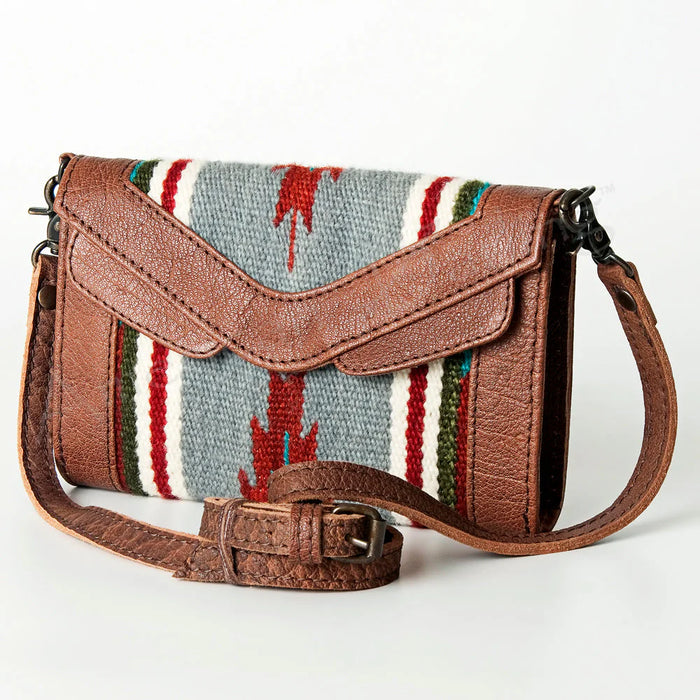 Southwestern Saddle Blanket Envelope Bag with Leather Trim & Crossbody Strap