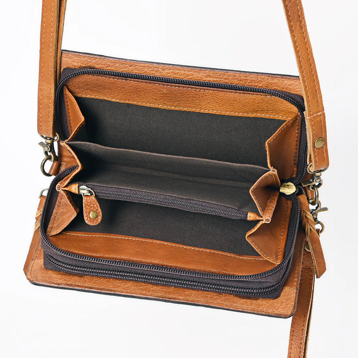Cowgirl & Sunflower Hand Painted Leather Crossbody Purse