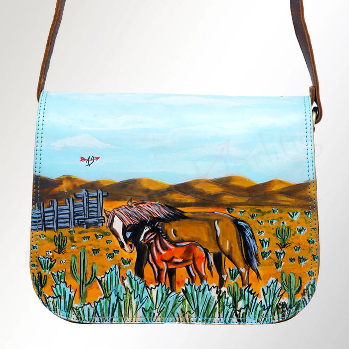Mare & Foal Hand Painted Leather Messenger Bag