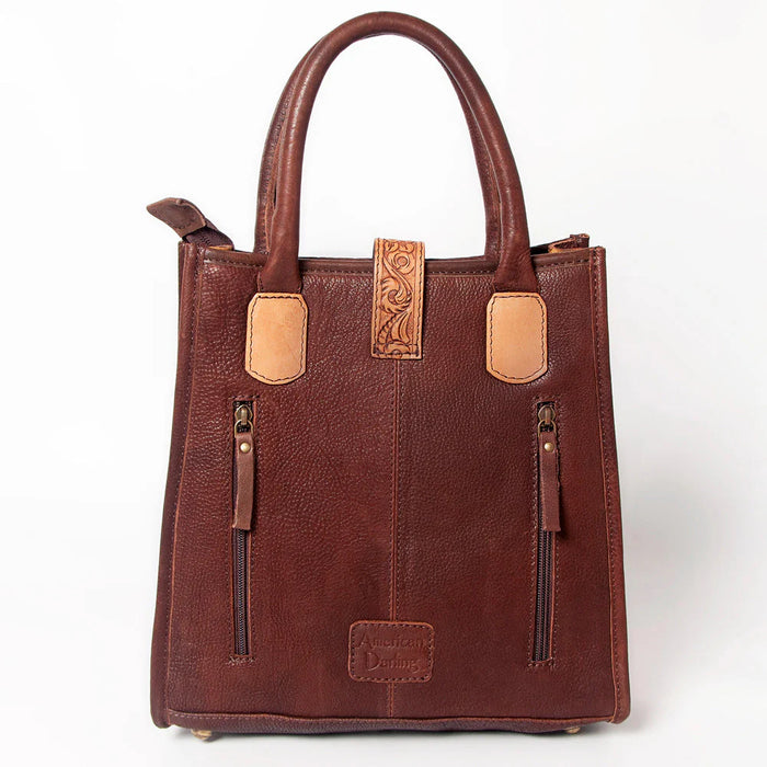 Genuine Leather Tooled Accent Tote Bag