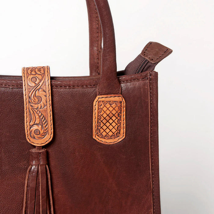 Genuine Leather Tooled Accent Tote Bag