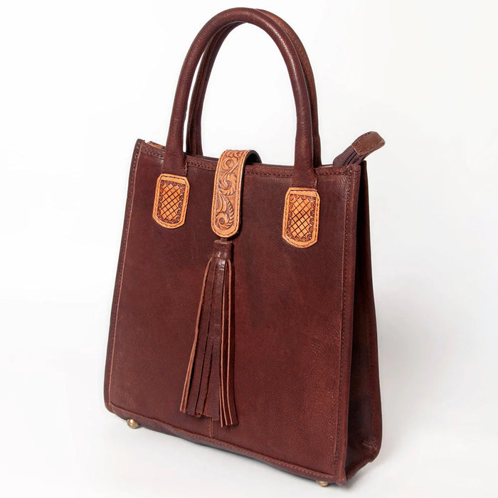 Genuine Leather Tooled Accent Tote Bag