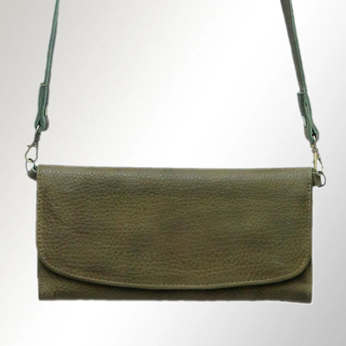 Minimalist Genuine Leather Clutch Crossbody Bag - Olive