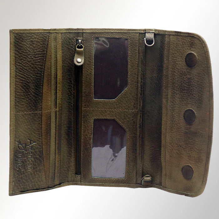 Minimalist Genuine Leather Clutch Crossbody Bag - Olive