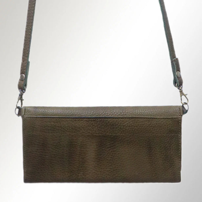 Minimalist Genuine Leather Clutch Crossbody Bag - Olive