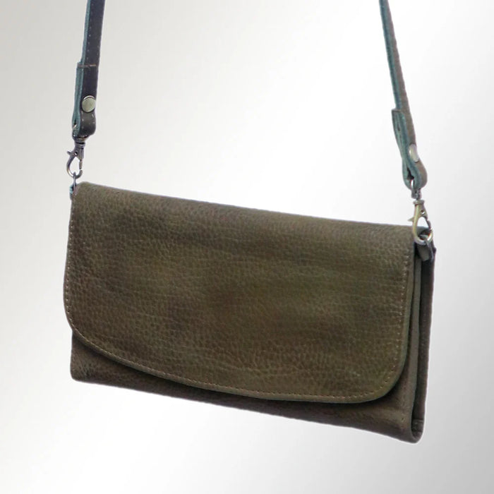 Minimalist Genuine Leather Clutch Crossbody Bag - Olive