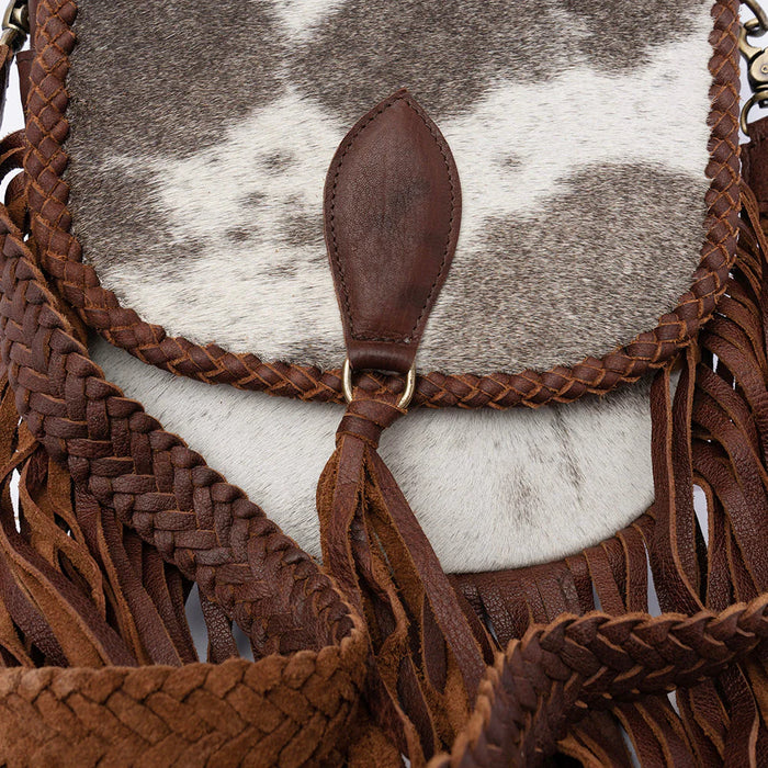 Cowhide Crossbody Bag with Fringe & Braided Leather Strap