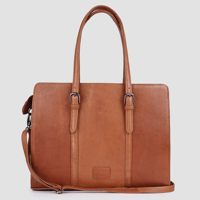 Genuine Leather Tote Bag - Camel
