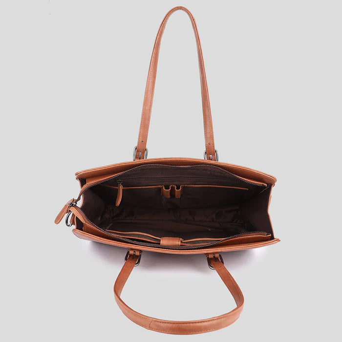 Genuine Leather Tote Bag - Camel