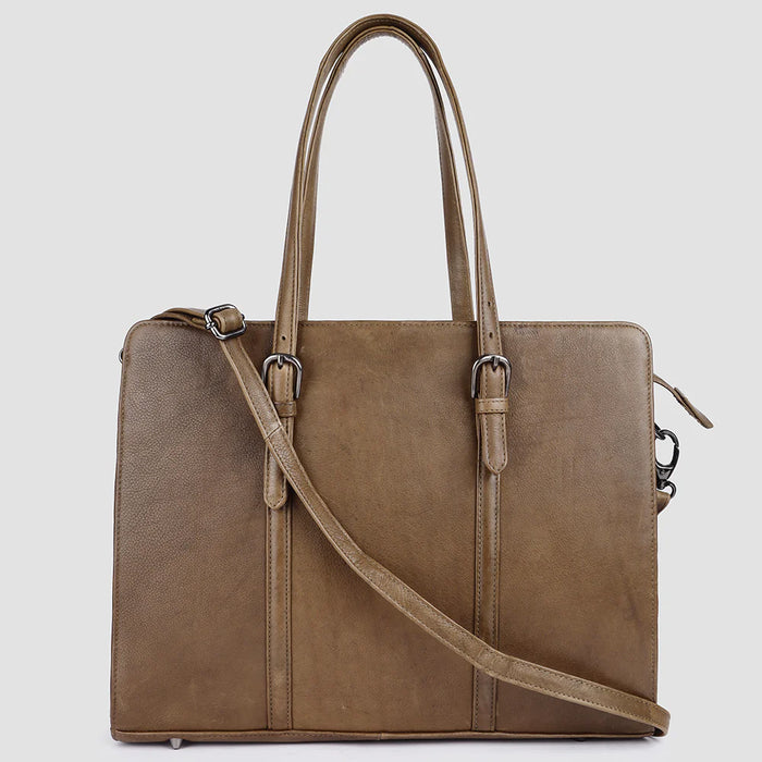 Genuine Leather Tote Bag - Deep Olive