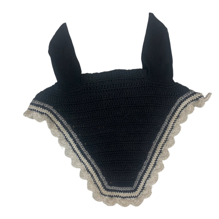 CNT 2861O Equine Couture Ear Bonnet Black and White with Sparkles