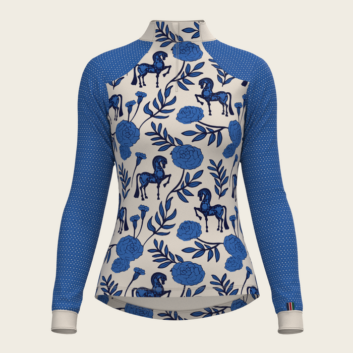 Espoir Peony in Blue Sport Mesh Quarter Zip Sun Shirt