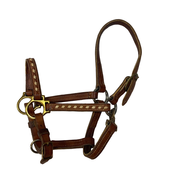 CNT 2140DDDDD Leather Halter Medium Brown with White Diamond Pattern approx Pony