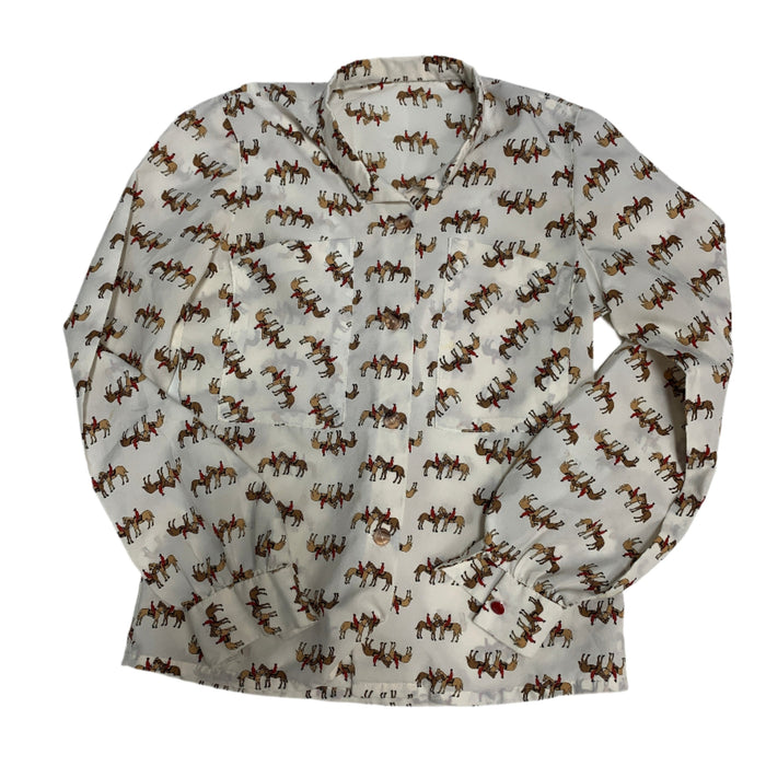 CNT 2879L Button Up Long Sleeve Shirt Horse Pattern approx. Small