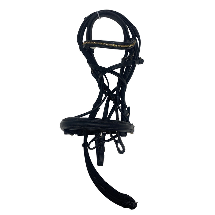 CNT 2898E Bridle With Gold Browband and Crank Noseband Black Cob