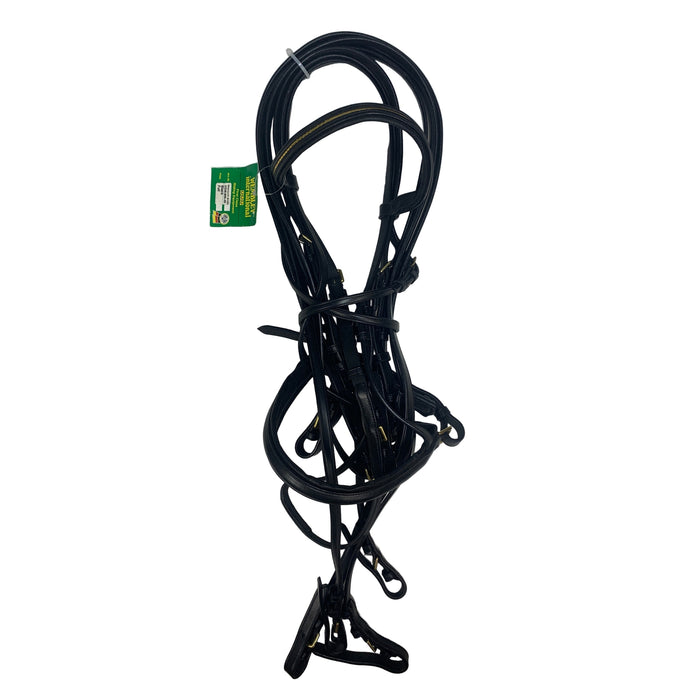 CNT 2898M Double Bridle with Leather Reins and Gold Browband Full (New)