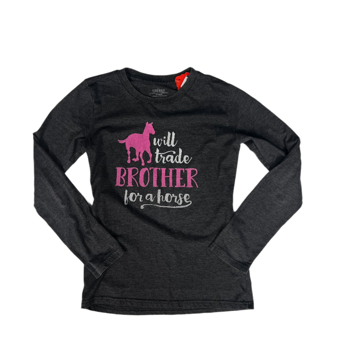 CNT 2819B " Will Trade Brother For Horse" Kids Shirt Grey XL