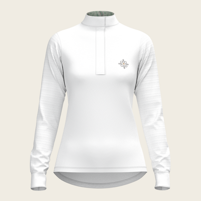 Espoir White with Rosettes in Green Long Sleeve Show Shirt