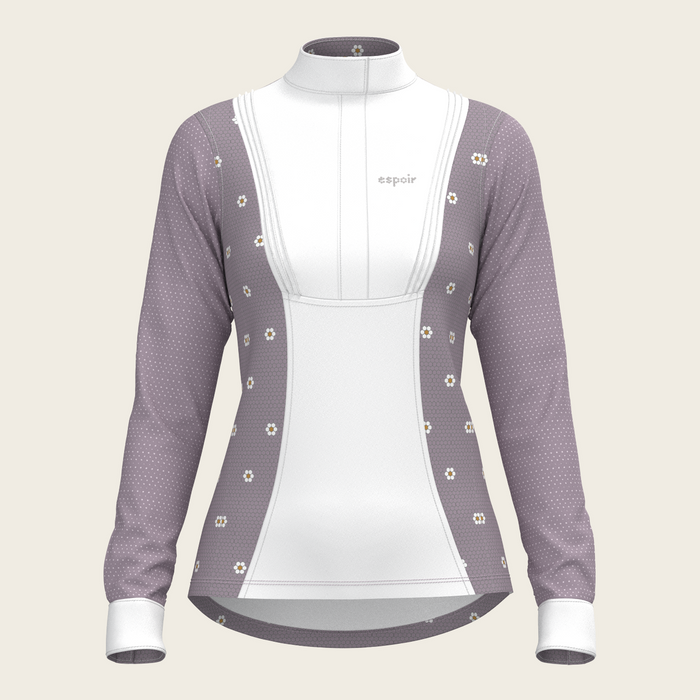 Espoir Mosaic Daises in Lavender Short Pleated Long Sleeve Show Shirt