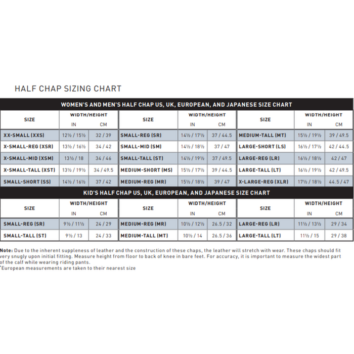 ariat half chap sizing