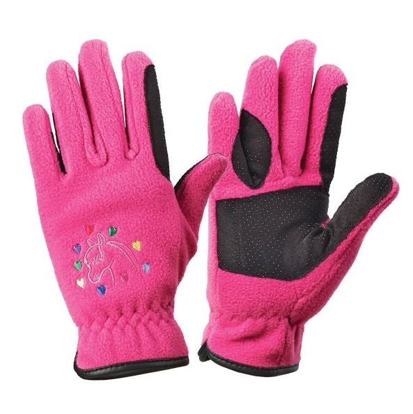 Ovation Kids Horse N Heart Fleece Gloves Pink