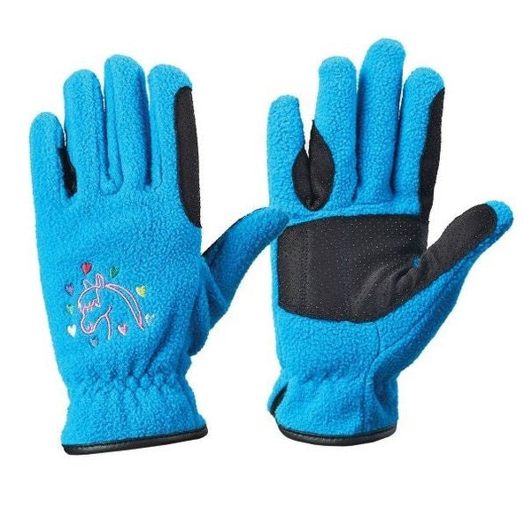 Ovation Kids Horse N Heart Fleece Gloves Teal
