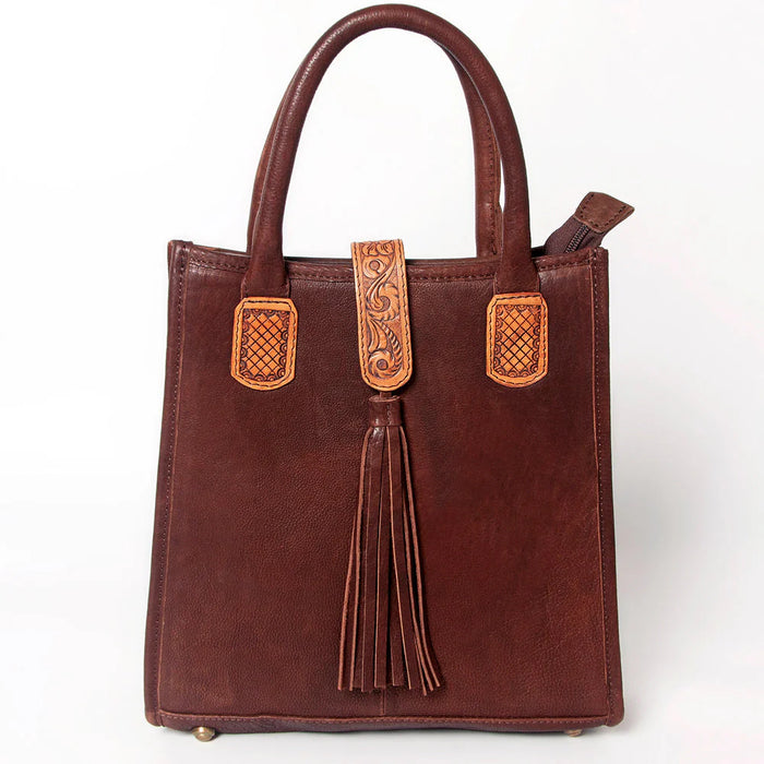 Genuine Leather Tooled Accent Tote Bag