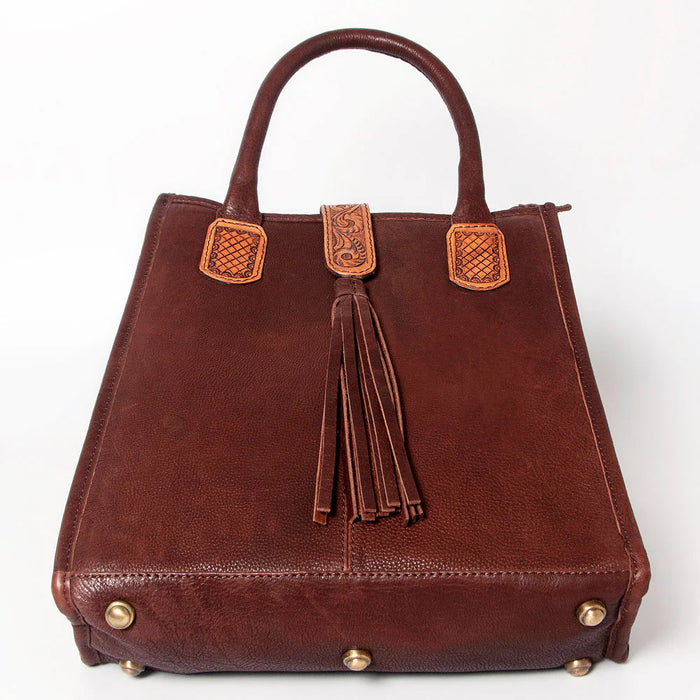 Genuine Leather Tooled Accent Tote Bag