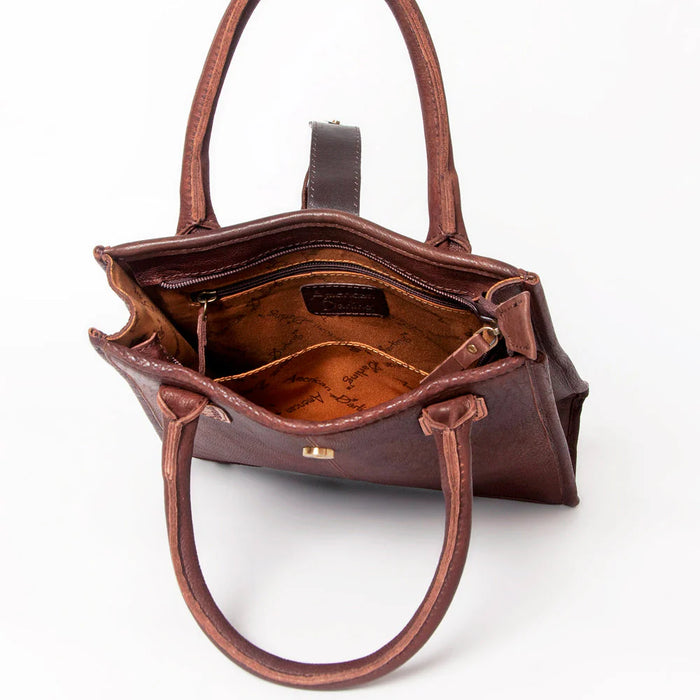 Genuine Leather Tooled Accent Tote Bag