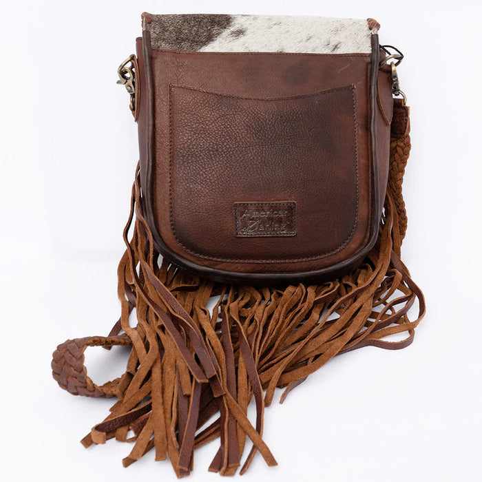 Cowhide Crossbody Bag with Fringe & Braided Leather Strap