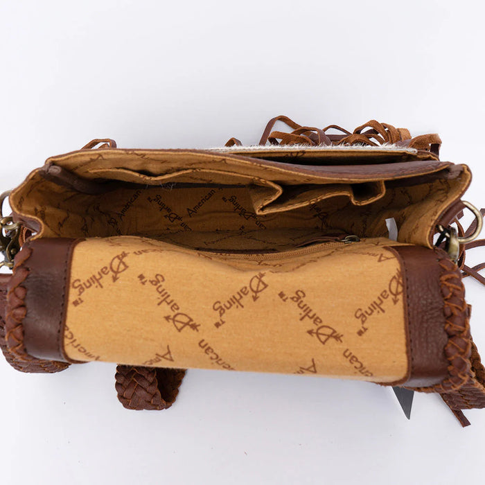 Cowhide Crossbody Bag with Fringe & Braided Leather Strap