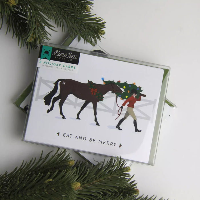 Hunt Seat Eat + Be Merry English Equestrian Christmas Card Box Set of 8