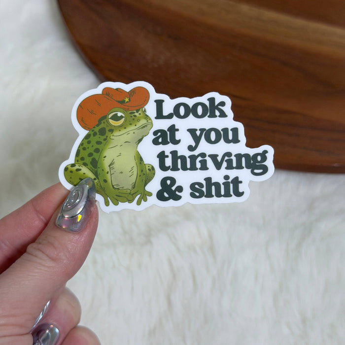 Big Moods Look At You Thriving & Shit Cowboy Frog Sticker
