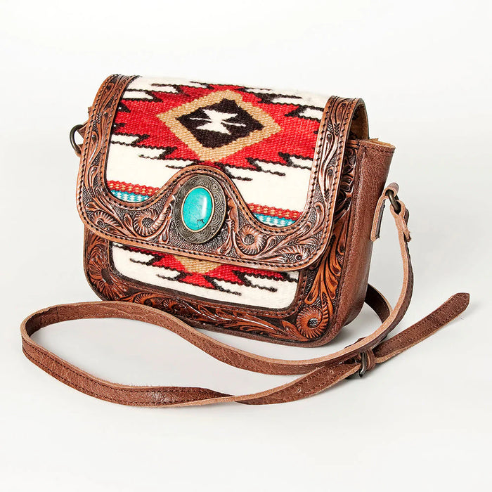 Saddle Blanket Turquoise Western Leather Crossbody Bag