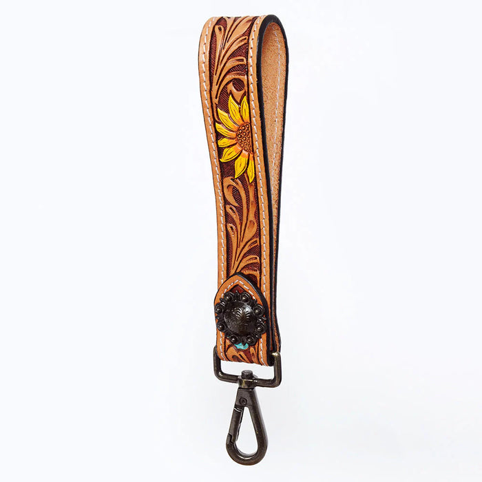 Tooled Leather Wristlet Key Ring