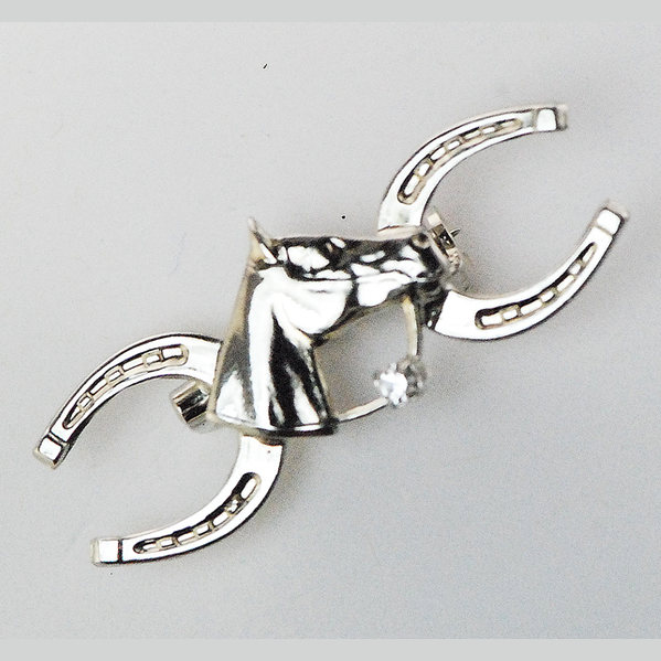 Horsehead with Stone Horseshoe Stock Pin Silver Medium