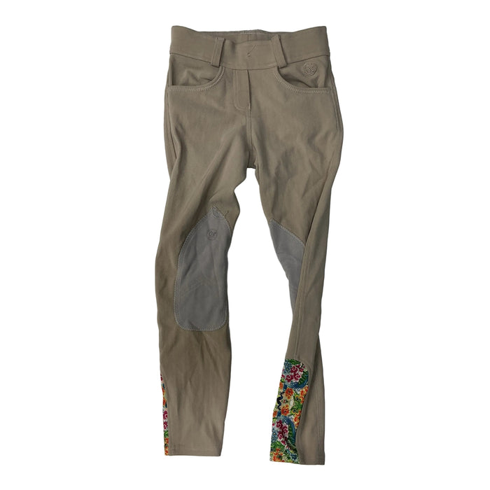 CNT 3156D Ovation Knee Patch Tights Tan with Flowers Kids Large (12)