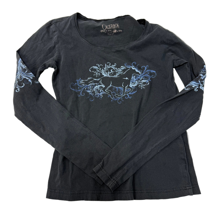 CNT 3023B Outback Trading Company Long Sleeve Shirt Grey Horse Kids Small