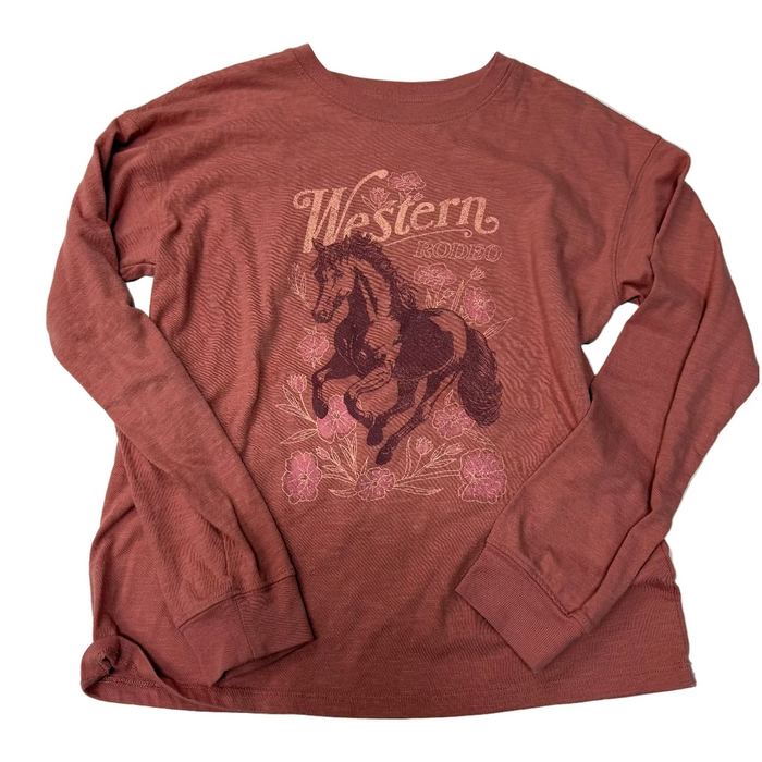 CNT 3023E Western Rodeo Long Sleeve Shirt Coral Kids XL