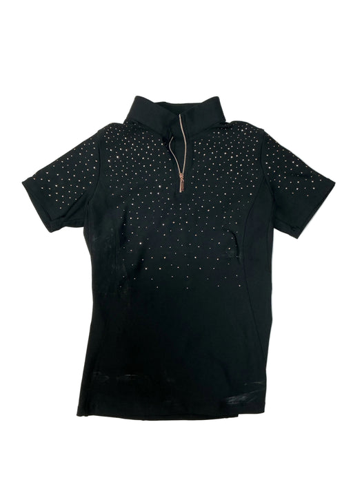 CNT 3142R Horse Gloss Short Sleeve Shirt Black/Rose Gold Sparkles L