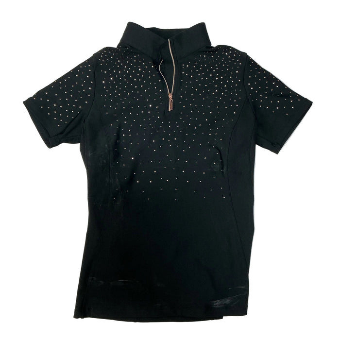 CNT 3142R Horse Gloss Short Sleeve Shirt Black/Rose Gold Sparkles L