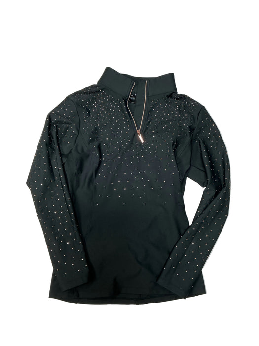 CNT 3142Q Horse Gloss Long Sleeve Shirt Black/Rose Gold Sparkles XL
