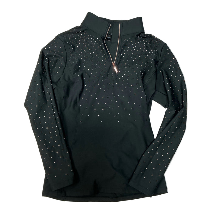 CNT 3142Q Horse Gloss Long Sleeve Shirt Black/Rose Gold Sparkles XL