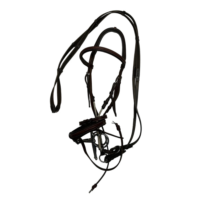 CNT 3209N Bridle with Flash Brown, Webbed Reins, Full Cheek Gag 5.5” Approx. Oversized