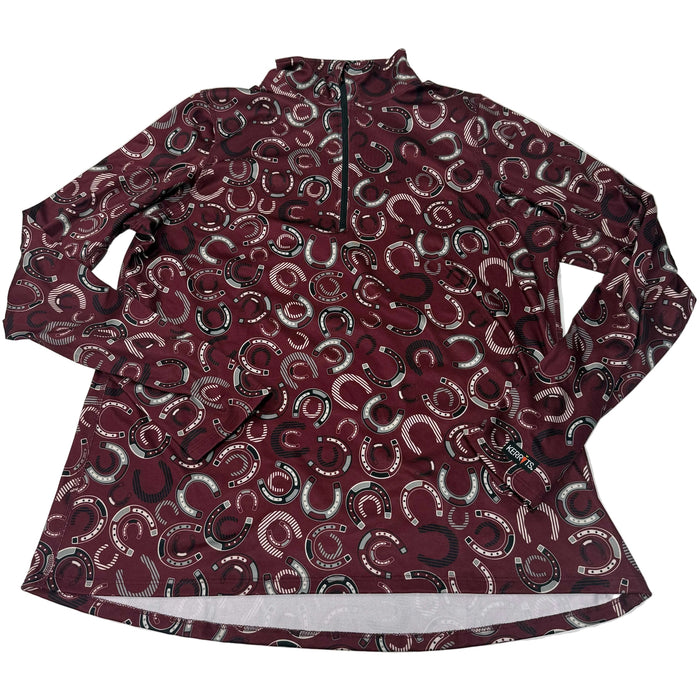 CNT 3048L Kerrits Long Sleeve Shirt Fleece Lined Red/Horseshoes XL